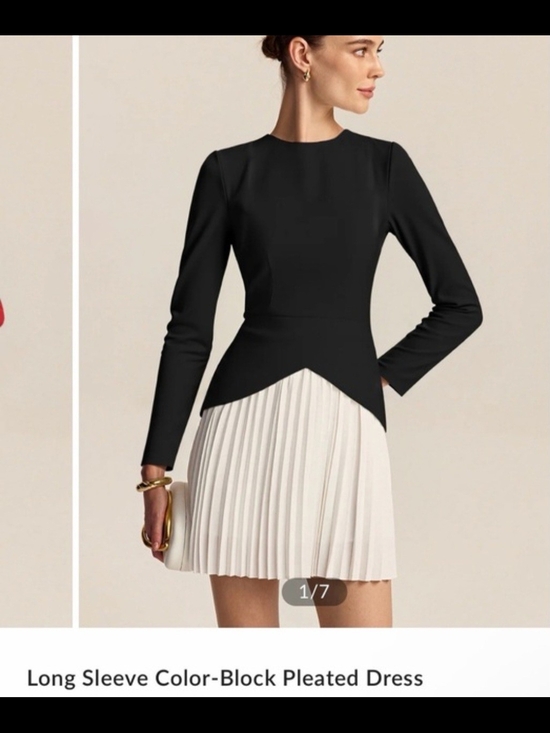 Commense Dresses & Skirts - NWT Commense Black & White Long-Sleeve Colorblock Pleated Dress